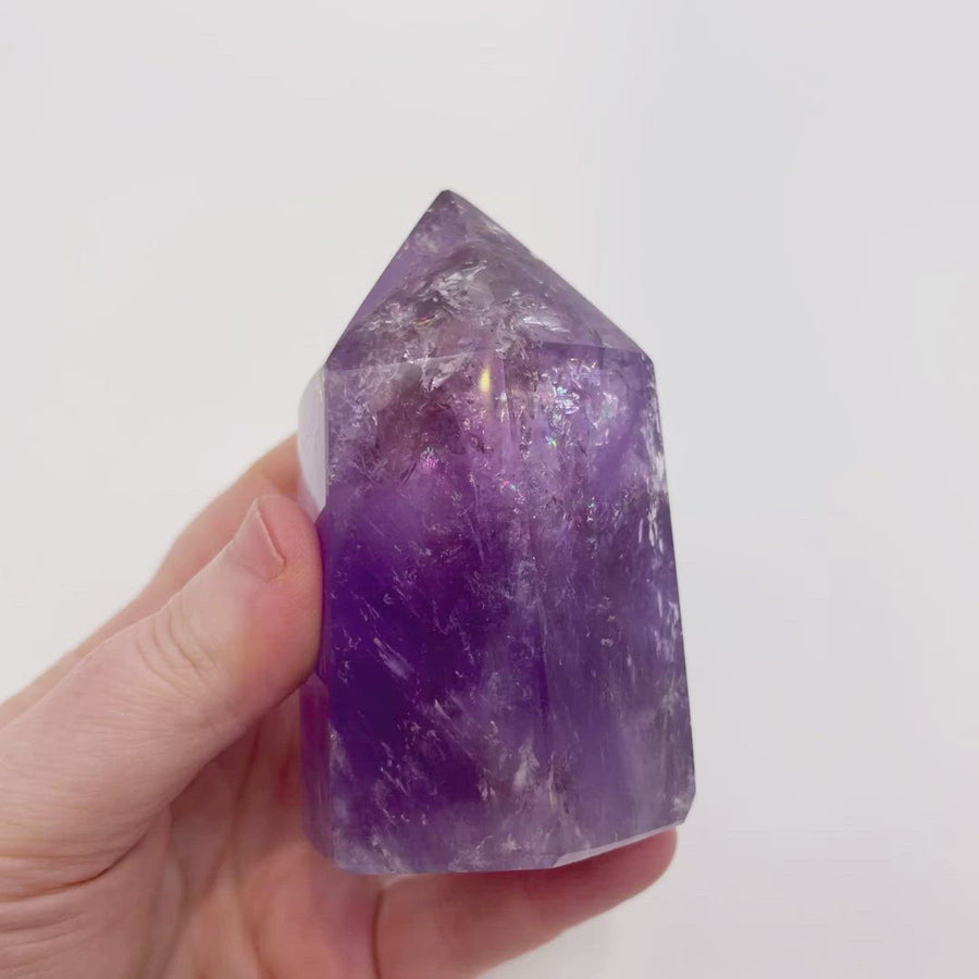 Polished Amethyst Generator Tower with Rainbows