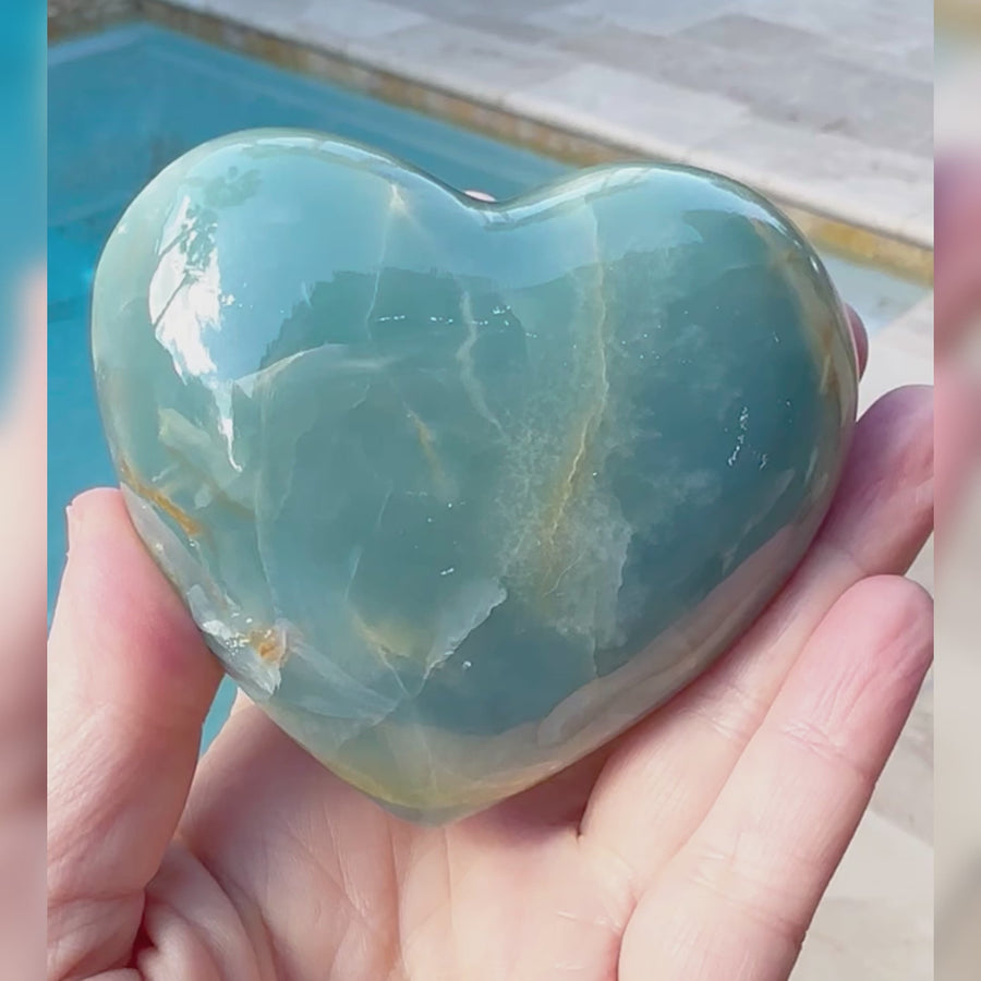 Large Lemurian Aquatine Calcite Crystal Heart