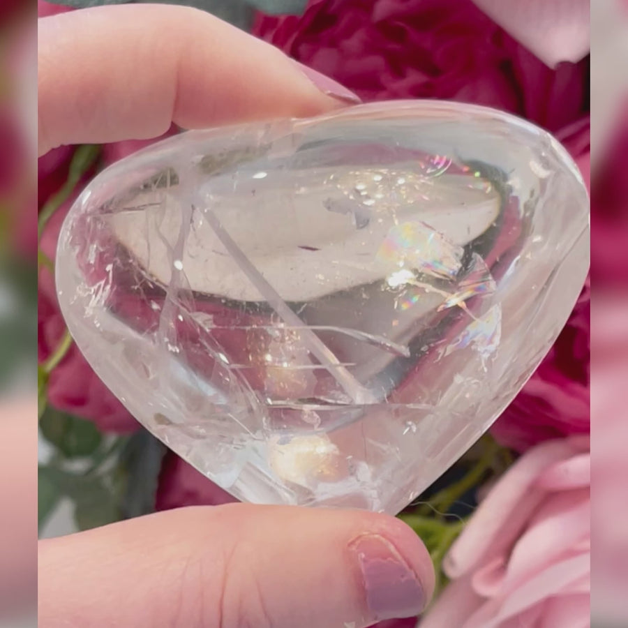 Clear Quartz Crystal Heart with Rainbows