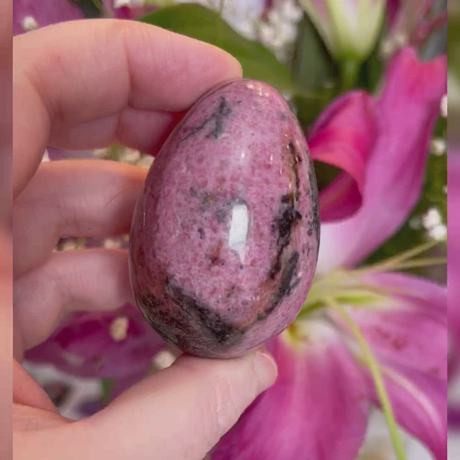 Pink and Black Rhodonite Crystal Egg