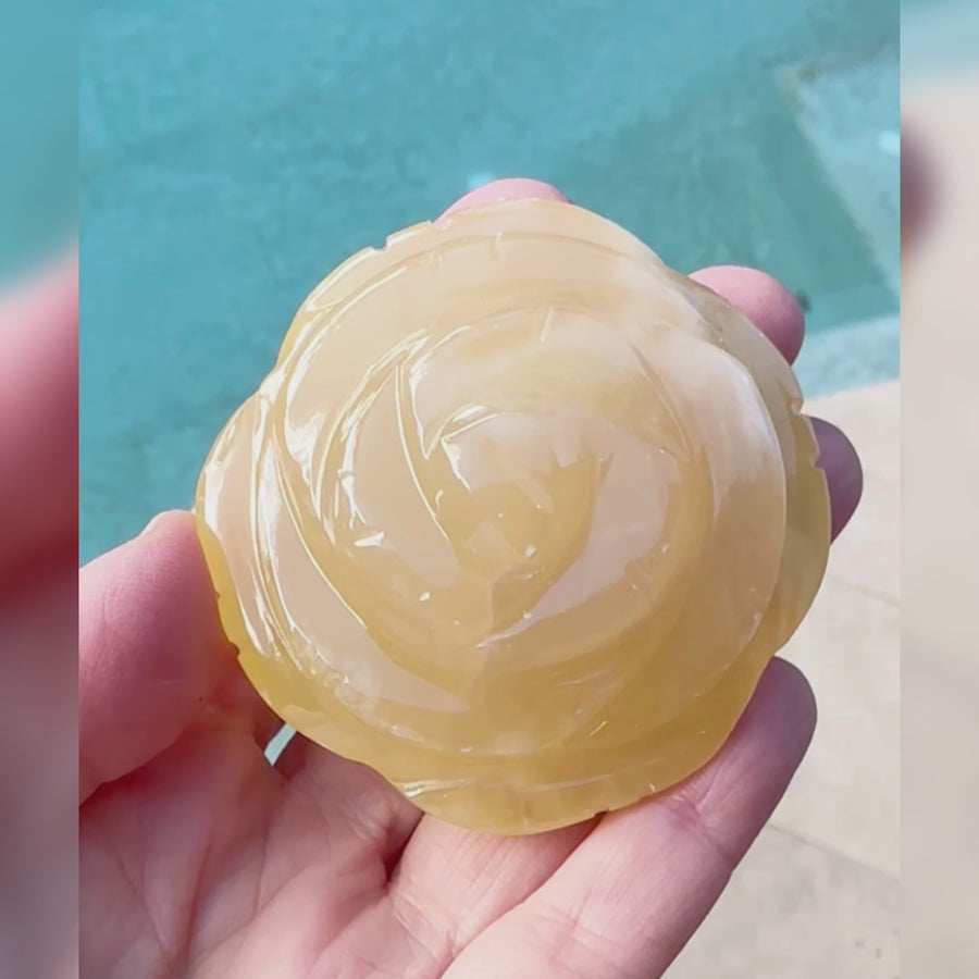 Honey Calcite Crystal Rose Carving