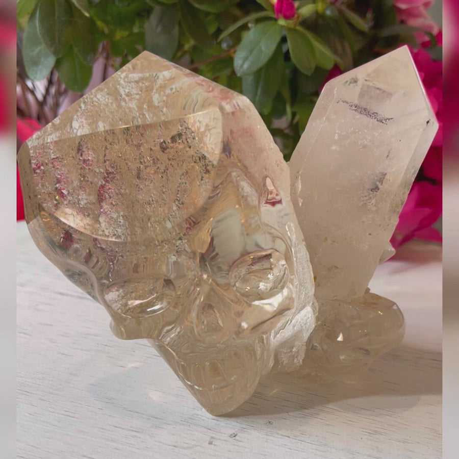 Rutile Lodolite Citrine Crystal Skull with Natural Point Carved by Leandro de Souza