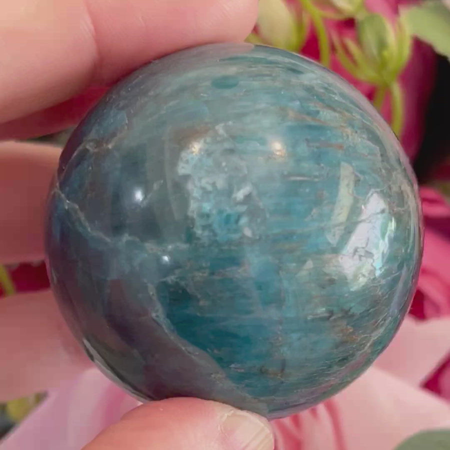 Natural Blue Apatite Crystal Sphere