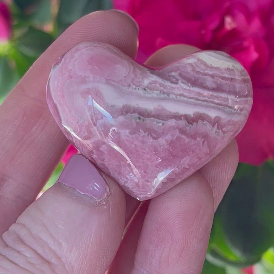 Rhodochrosite Crystal Heart Carving Grade A