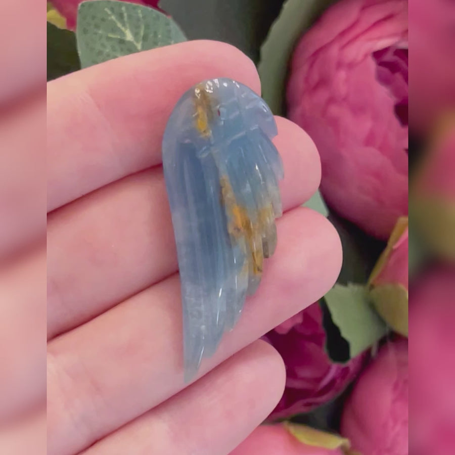Lemurian Aquatine Calcite Angel Wing Pendant