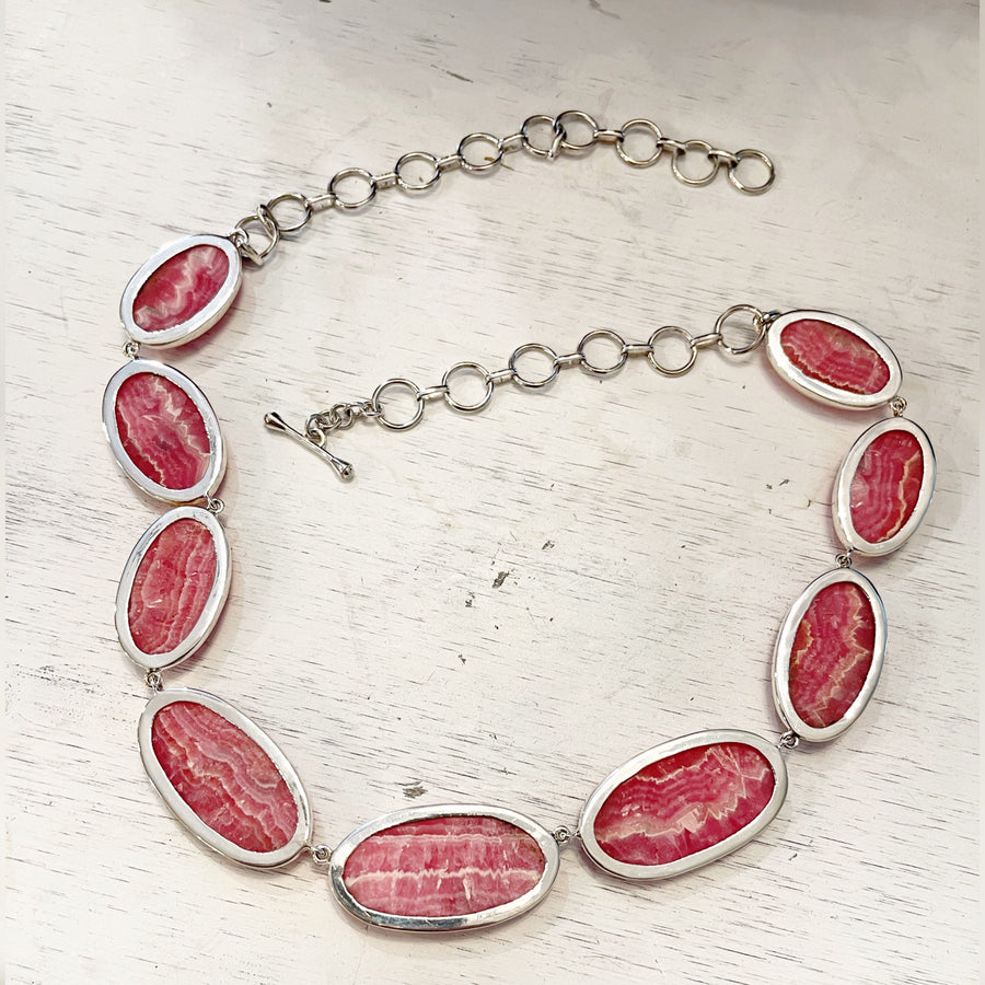 Stunning Rhodochrosite Gemstone Necklace with Sterling Silver