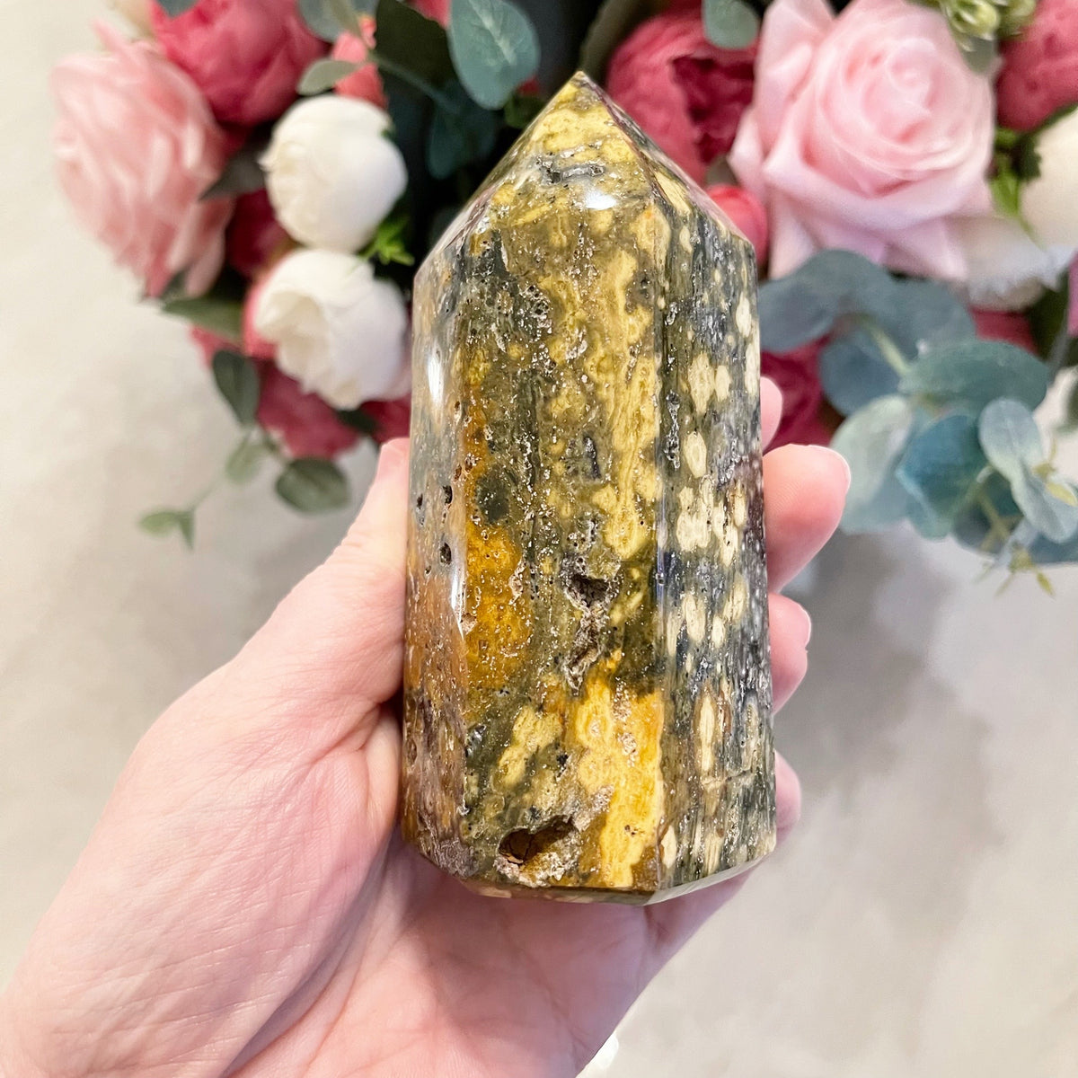 Orbicular Jasper Crystal Generator Tower