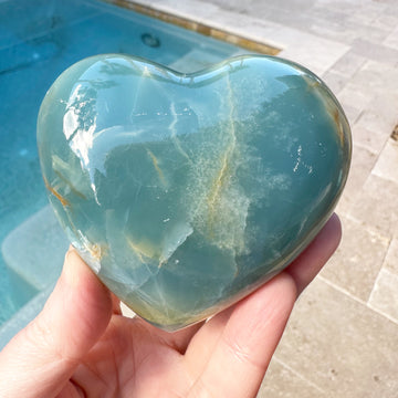 Large Lemurian Aquatine Calcite Crystal Heart
