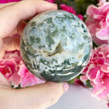 Green Moss Agate Crystal Sphere