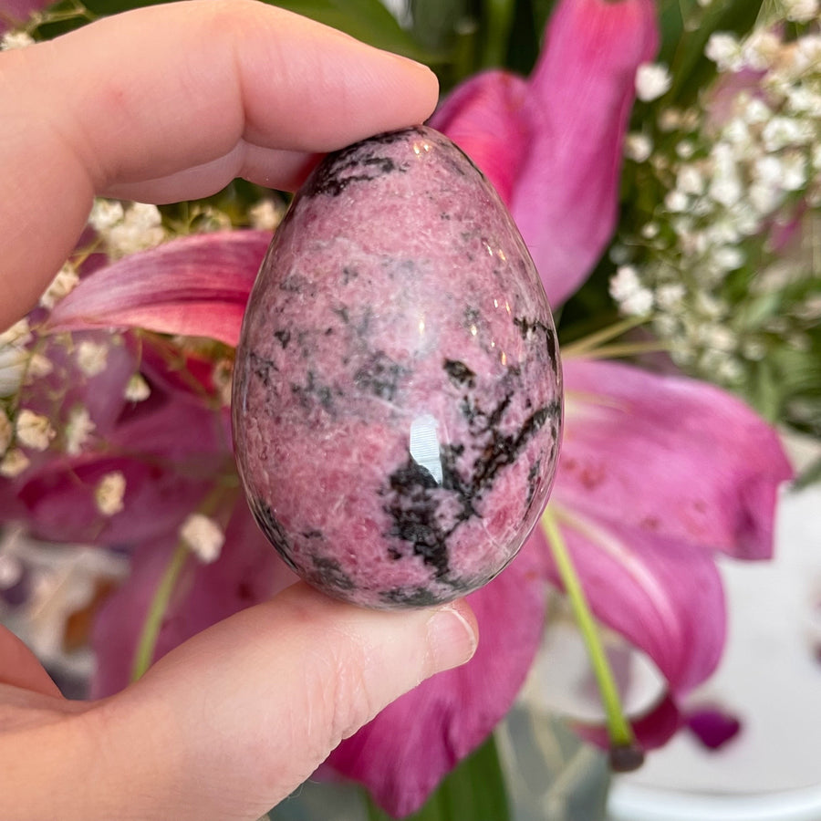 Pink and Black Rhodonite Crystal Egg