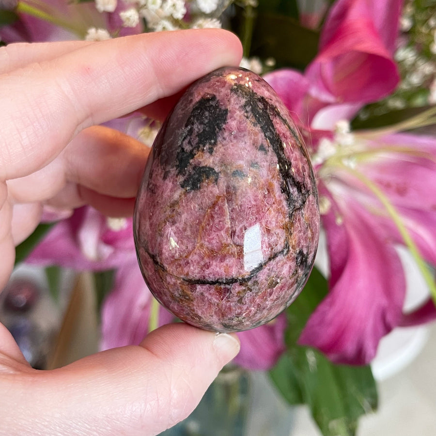 Pink and Black Rhodonite Crystal Egg