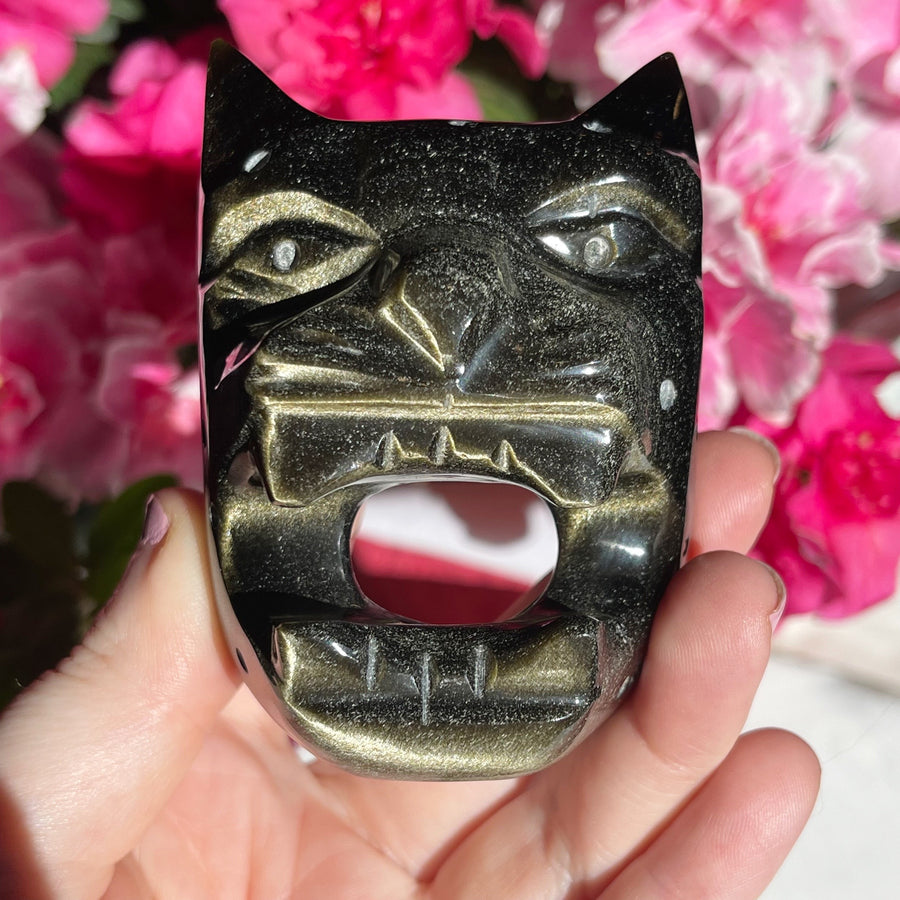 Gold Sheen Obsidian Jaguar Carving