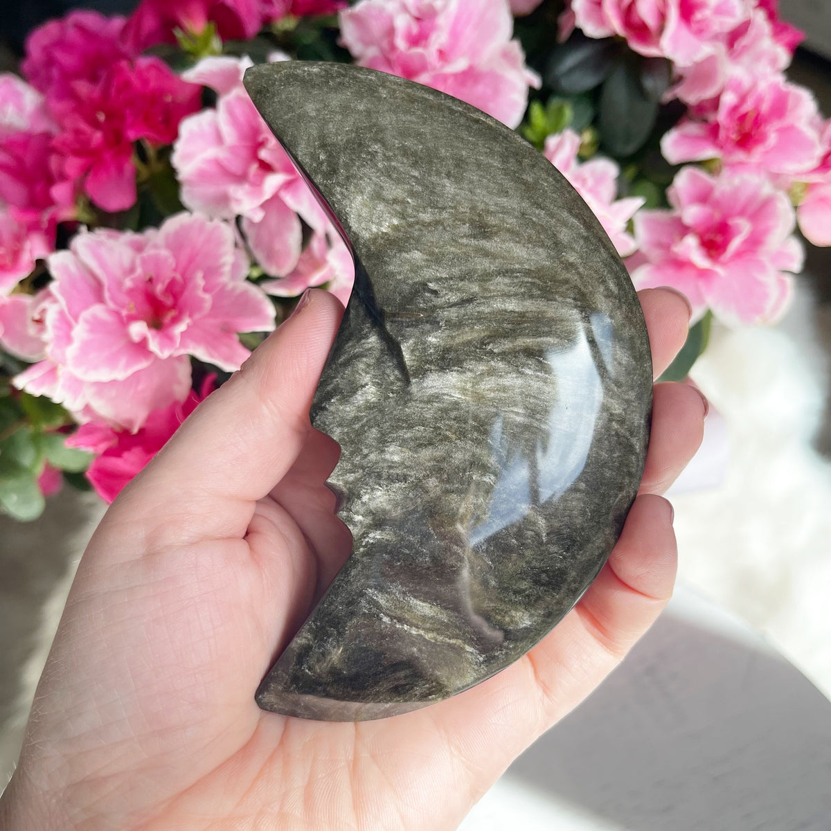 Large Gold Sheen Obsidian Moon