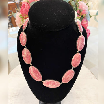 Stunning Rhodochrosite Gemstone Necklace with Sterling Silver