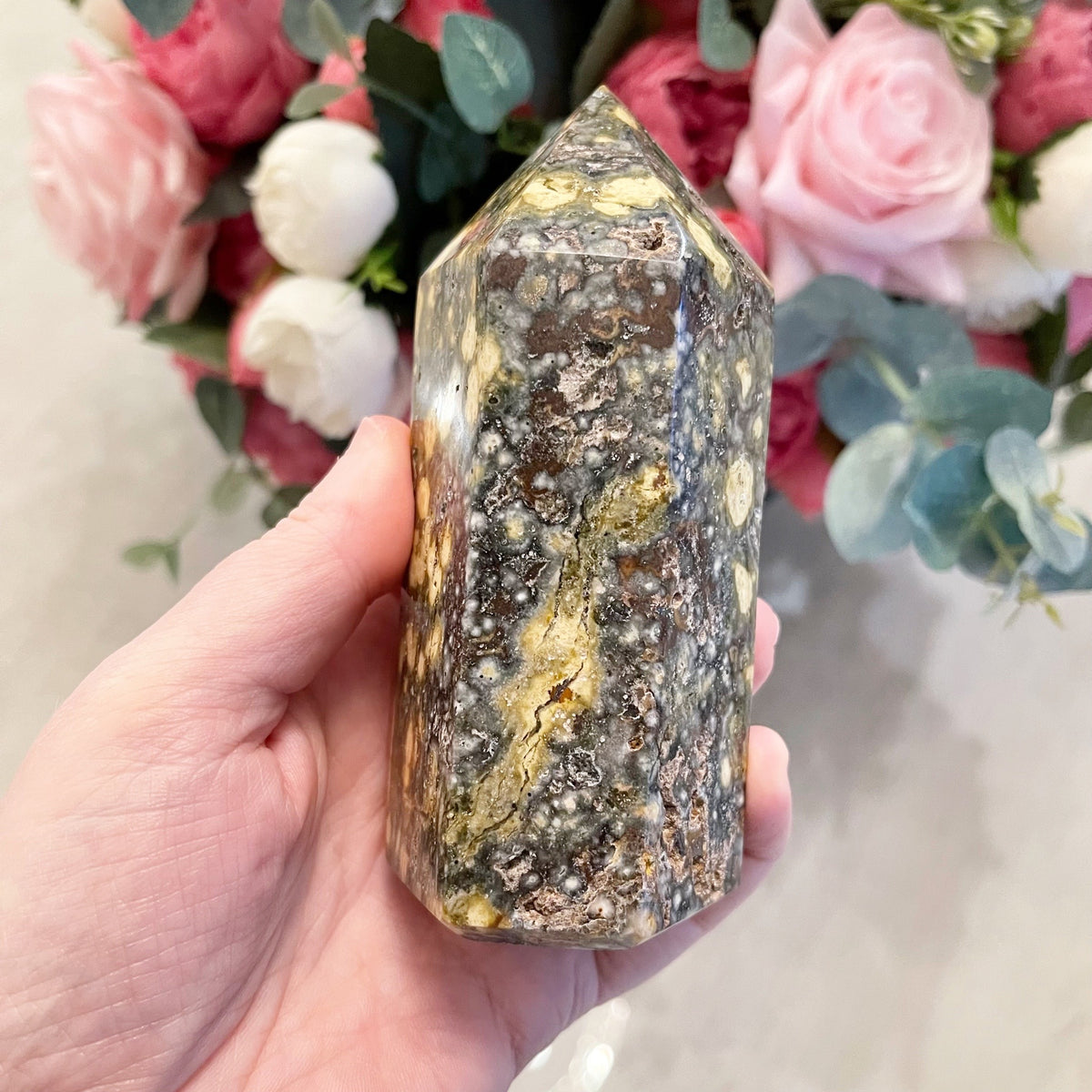 Orbicular Jasper Crystal Generator Tower
