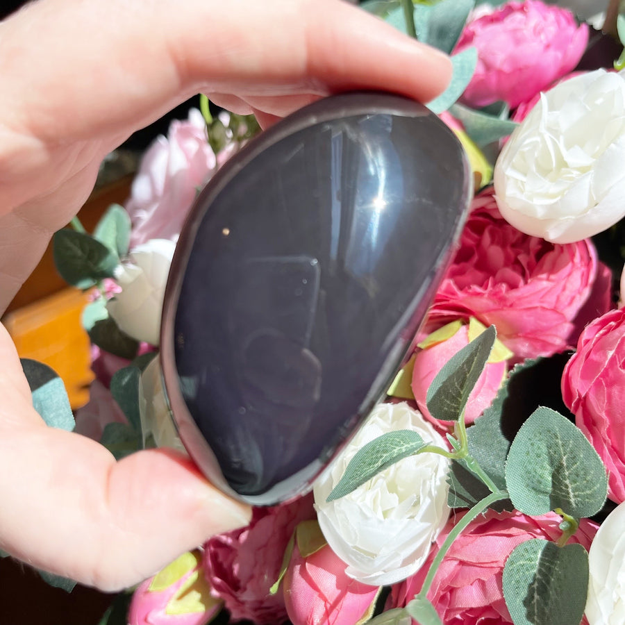 Purple Rainbow Sheen Obsidian Palm Stone