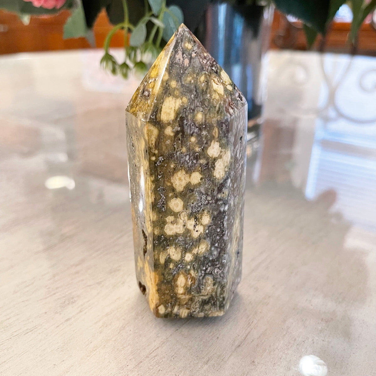 Orbicular Jasper Crystal Generator Tower