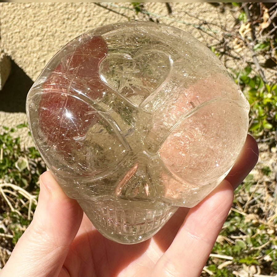 Golden Rutile Citrine Starchild Crystal Skull Carved by Leandro de Souza