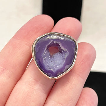 Purple Agate Geode Druzy Ring with Sterling Silver