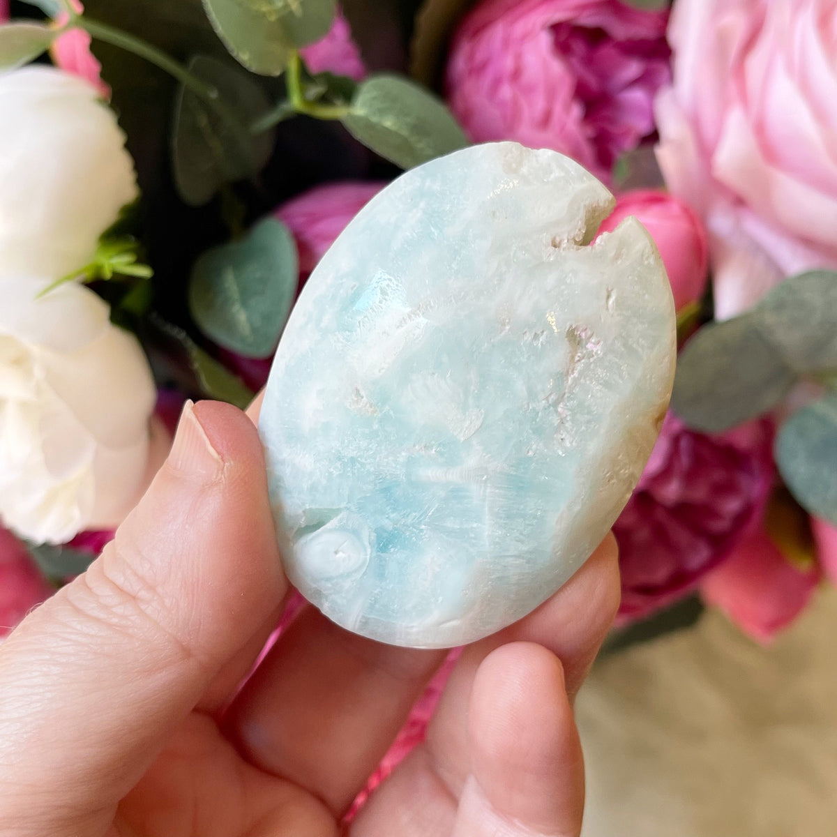Blue Aragonite Crystal Palm Stone