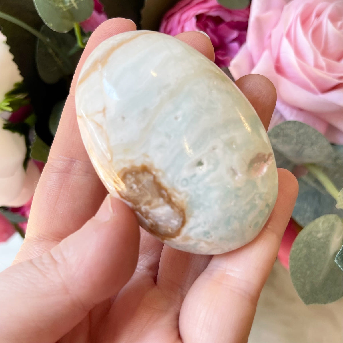 Blue Aragonite Crystal Palm Stone