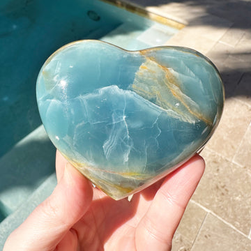 Large Lemurian Aquatine Calcite Crystal Heart