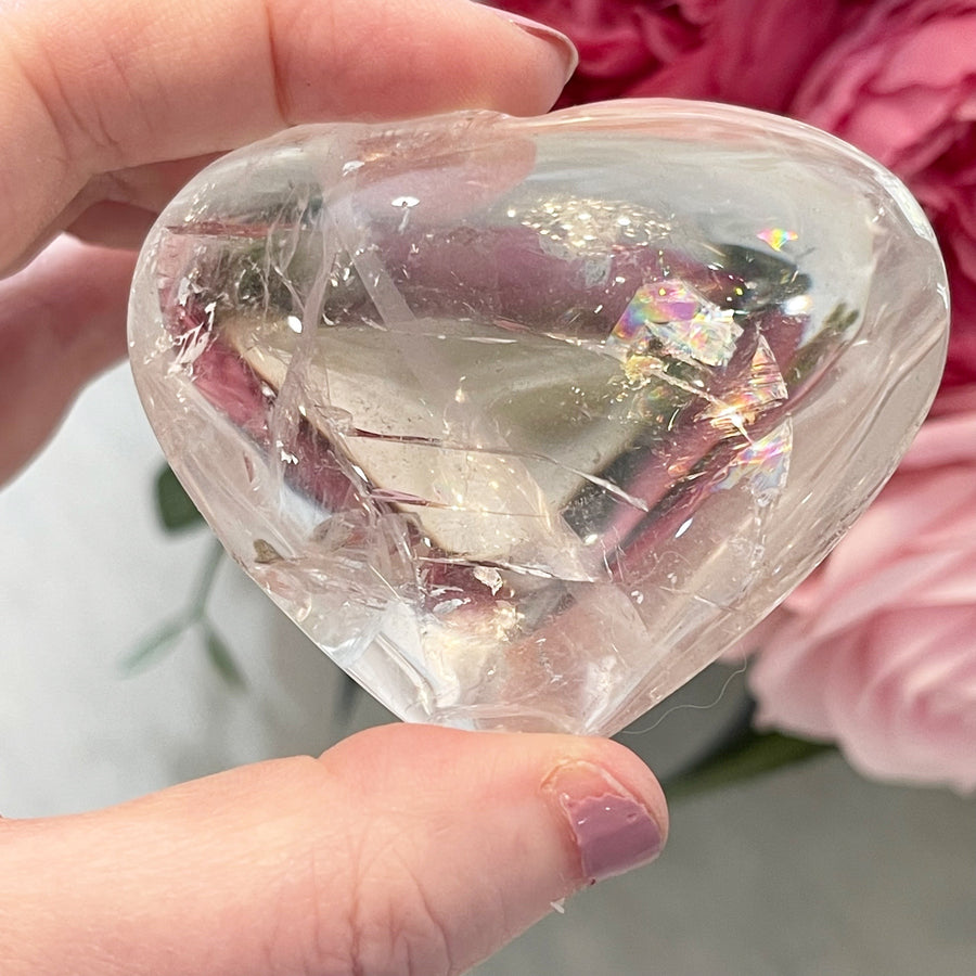 Clear Quartz Crystal Heart with Rainbows