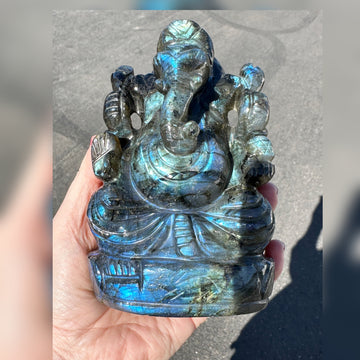 Large Flashy Labradorite Ganesha Carving