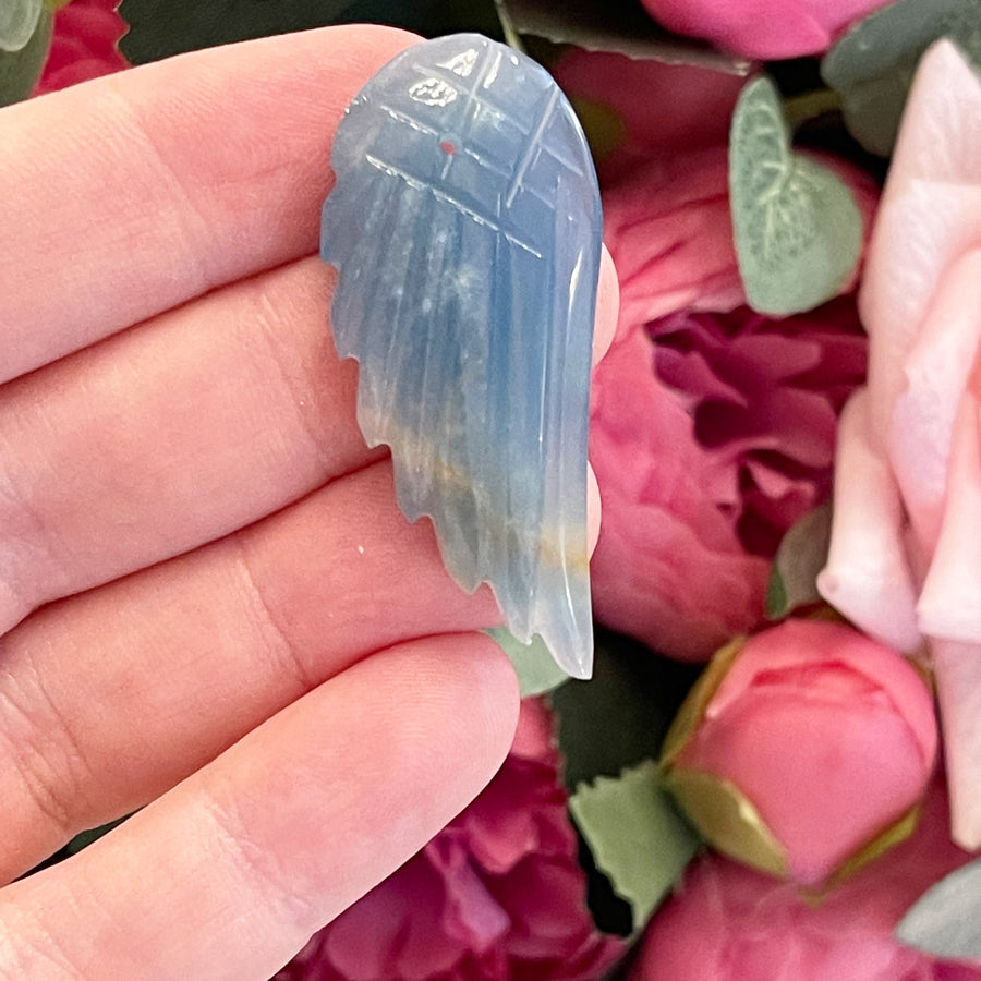 Lemurian Aquatine Calcite Angel Wing Pendant