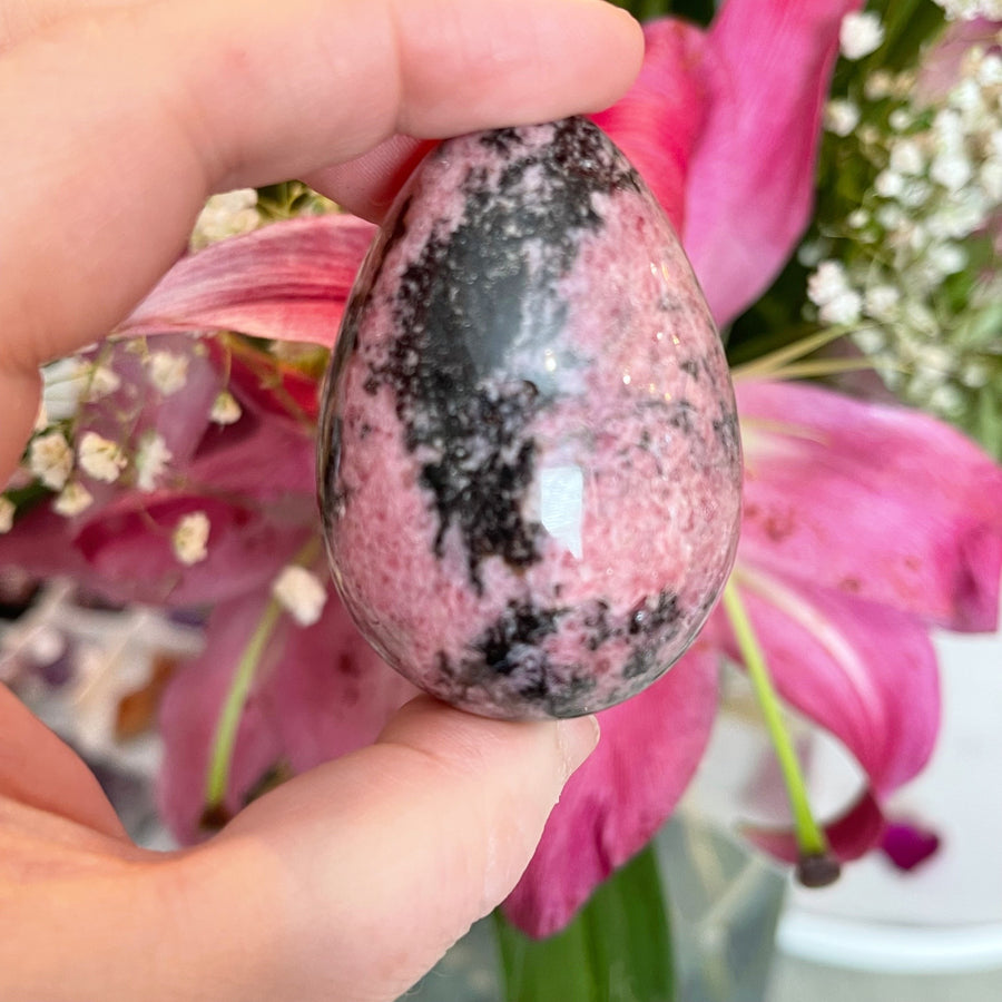 Pink and Black Rhodonite Crystal Egg