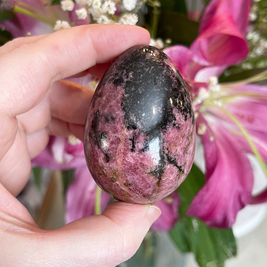 Pink and Black Rhodonite Crystal Egg