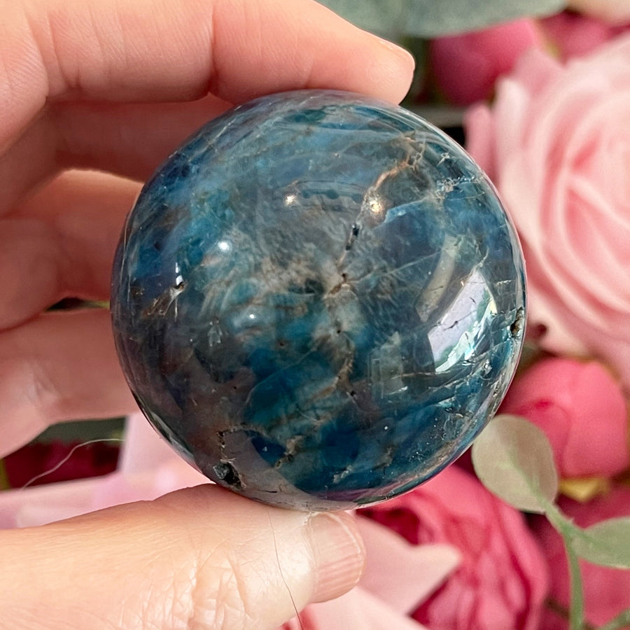 Natural Blue Apatite Crystal Sphere