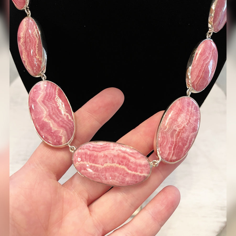 Stunning Rhodochrosite Gemstone Necklace with Sterling Silver