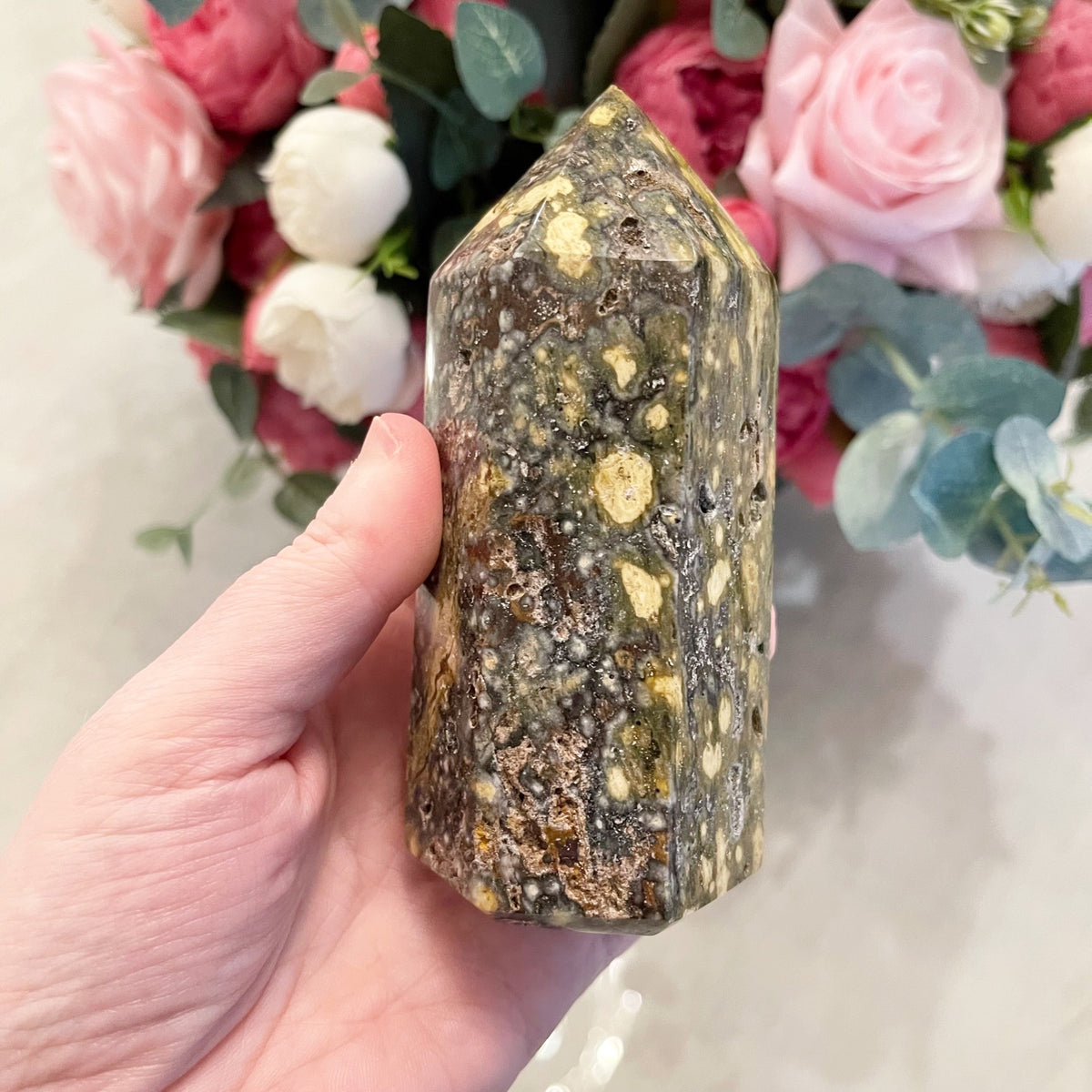 Orbicular Jasper Crystal Generator Tower