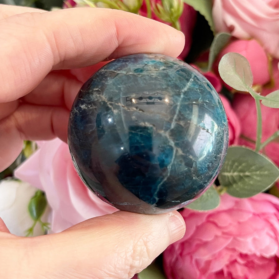 Natural Blue Apatite Crystal Sphere