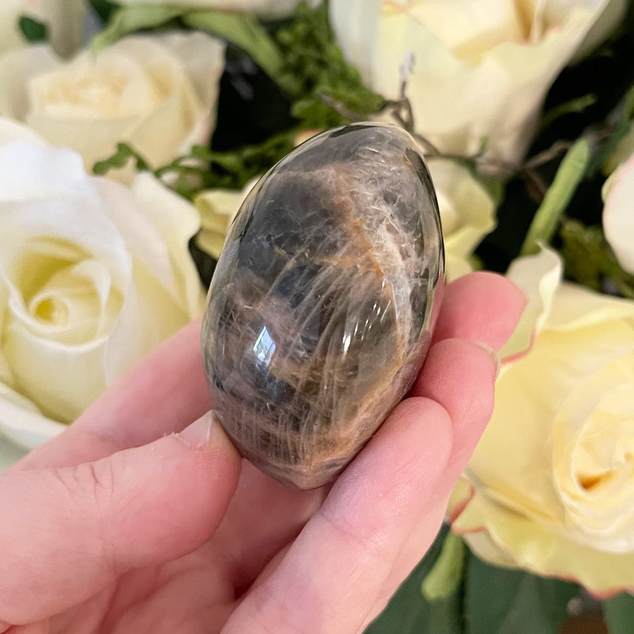 Black Moonstone Crystal Palm Stone