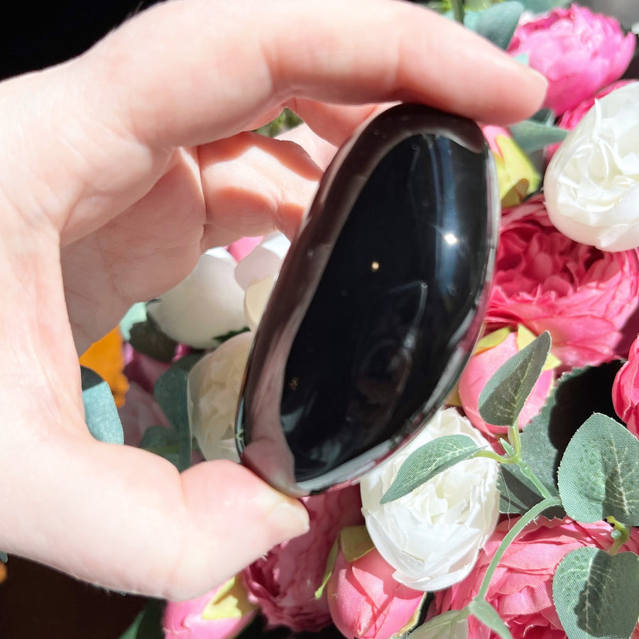 Purple Rainbow Sheen Obsidian Palm Stone