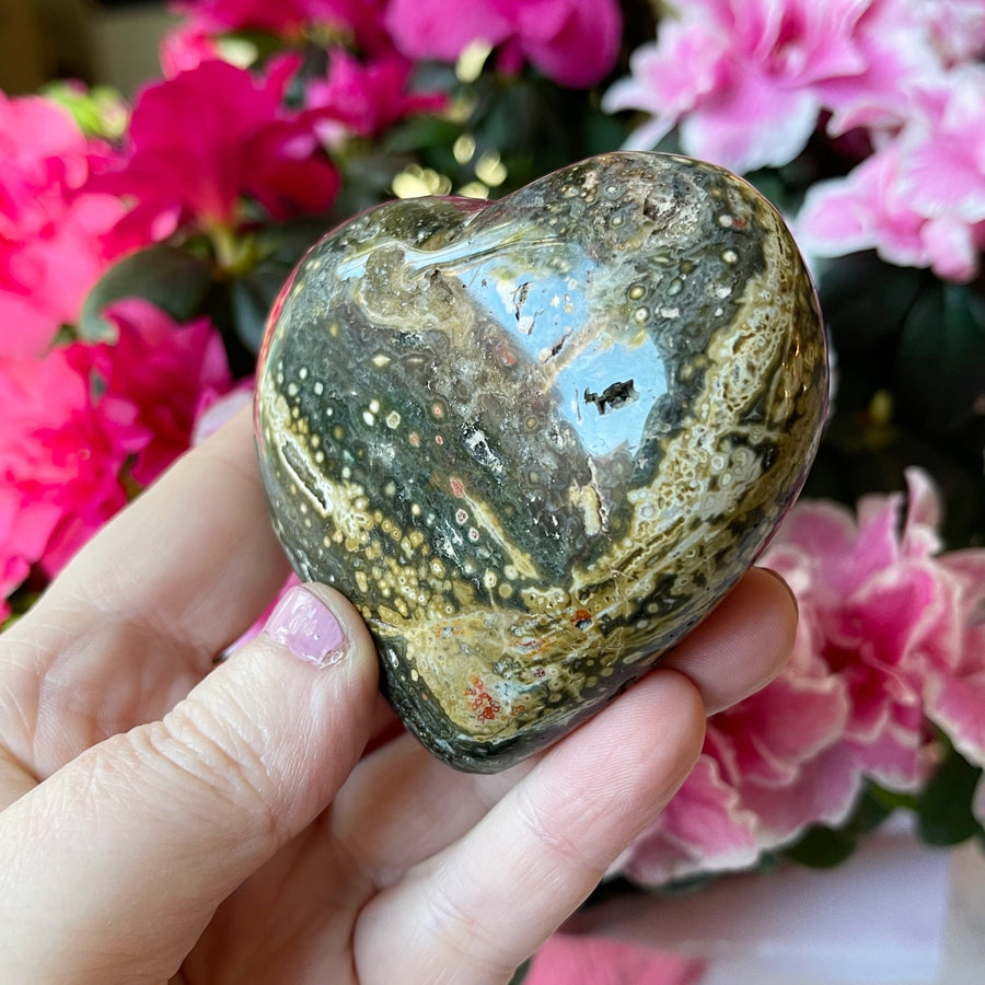 Ocean Jasper Crystal Heart with Druzy Pockets