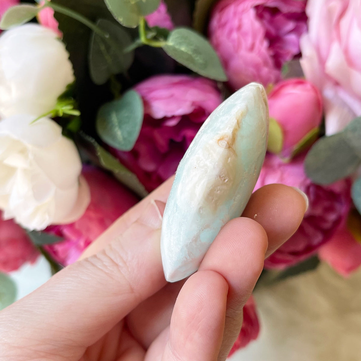 Blue Aragonite Crystal Palm Stone