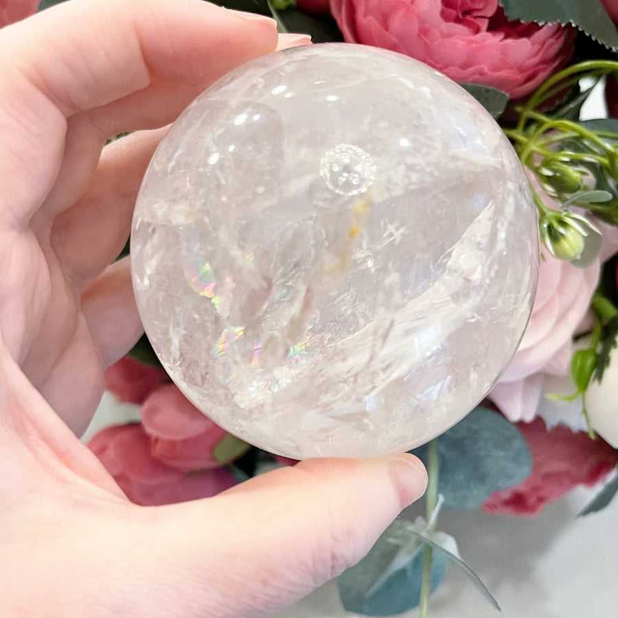 Clear Quartz Crystal Sphere with Rainbows