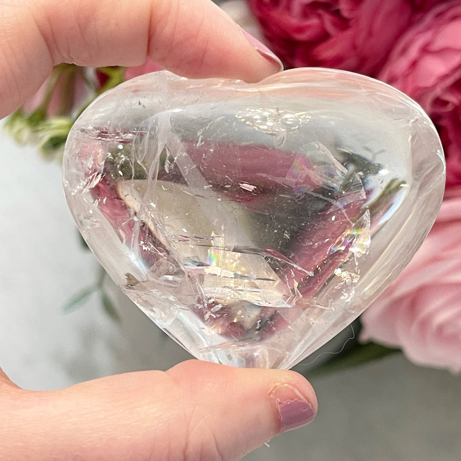 Clear Quartz Crystal Heart with Rainbows