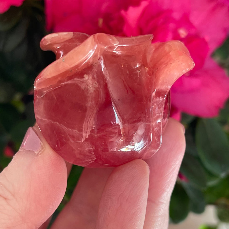 Gemstone Rhodochrosite Crystal Rose Carving