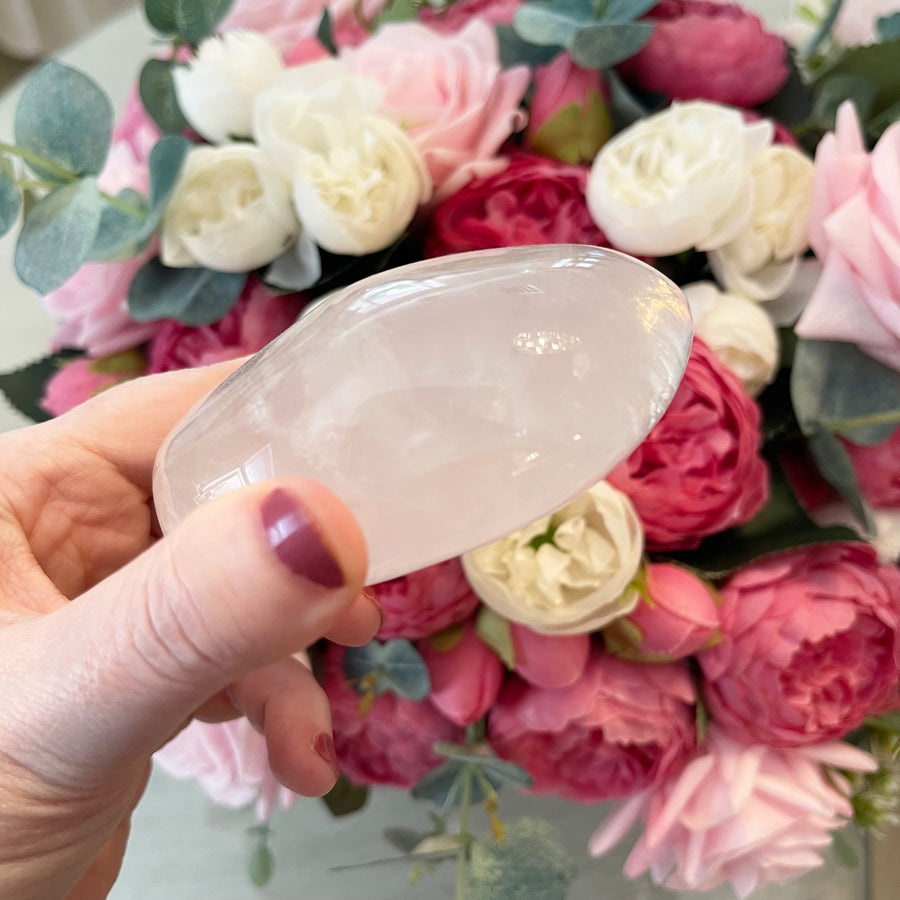 Large Rose Quartz Crystal Palm Stone