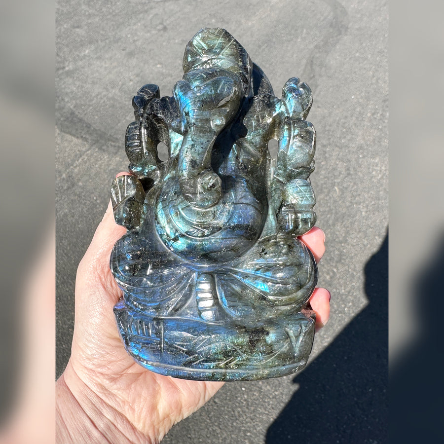 Large Flashy Labradorite Ganesha Carving
