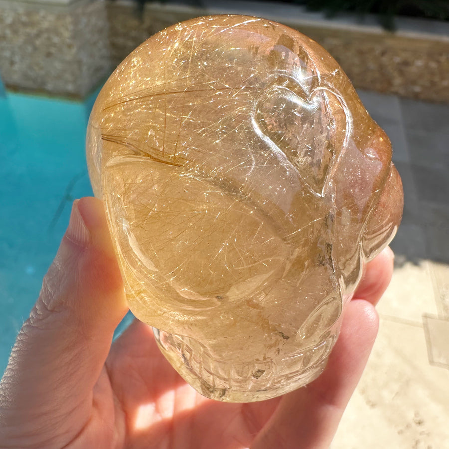 Golden Rutile Citrine Star Child Crystal Skull Carved by Leandro de Souza