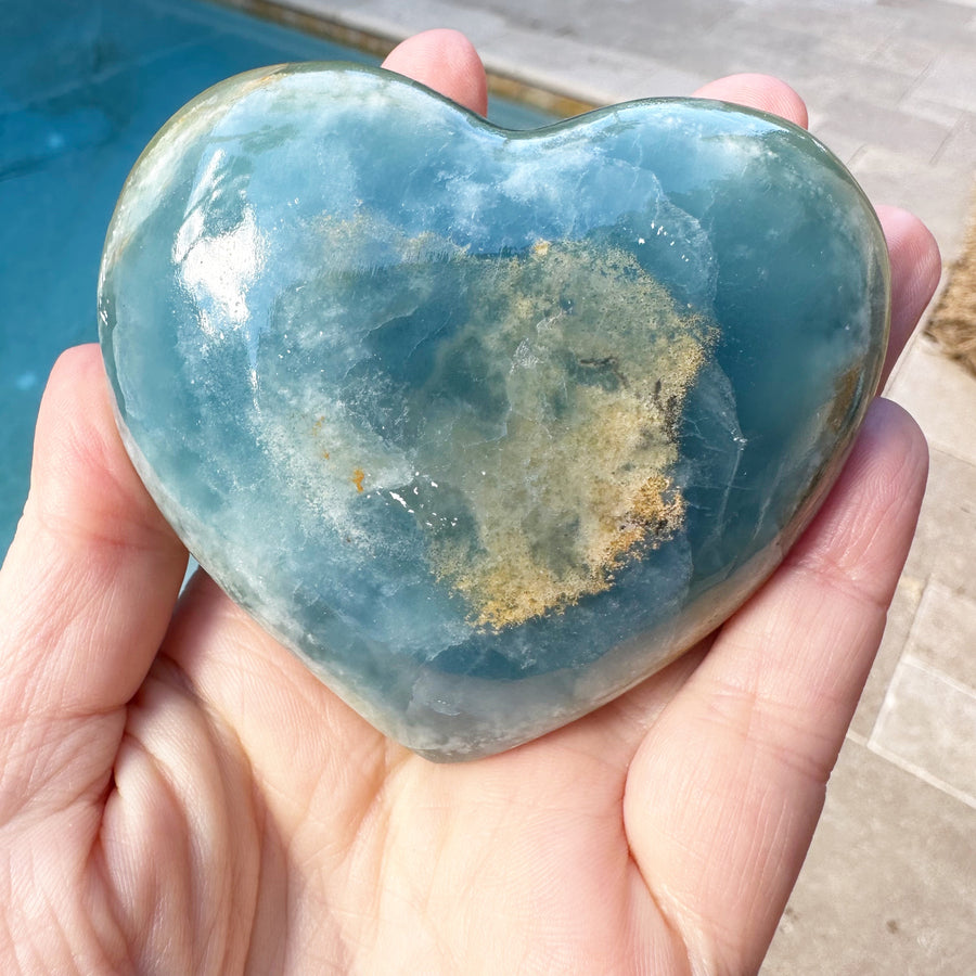 Large Lemurian Aquatine Calcite Crystal Heart