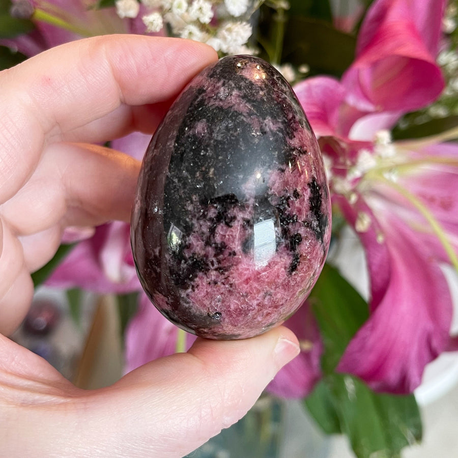 Pink and Black Rhodonite Crystal Egg