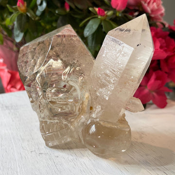 Rutile Lodolite Citrine Crystal Skull with Natural Point Carved by Leandro de Souza