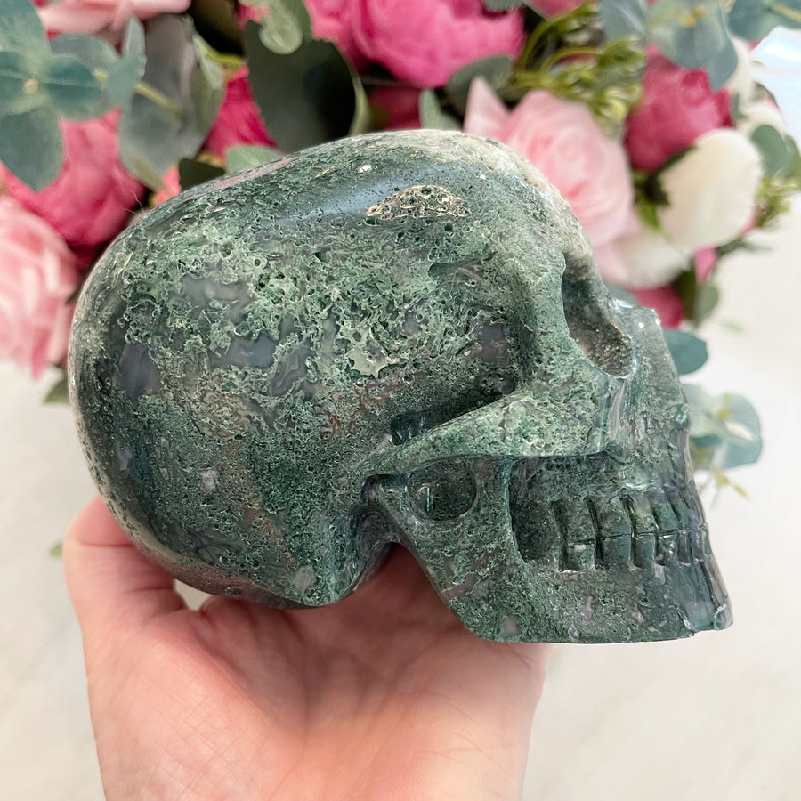 Green Moss Agate MItchell-Hedges Style Crystal Skull