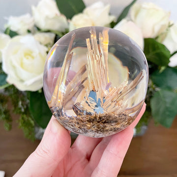 Natural Golden Rutile in Polished Sphere